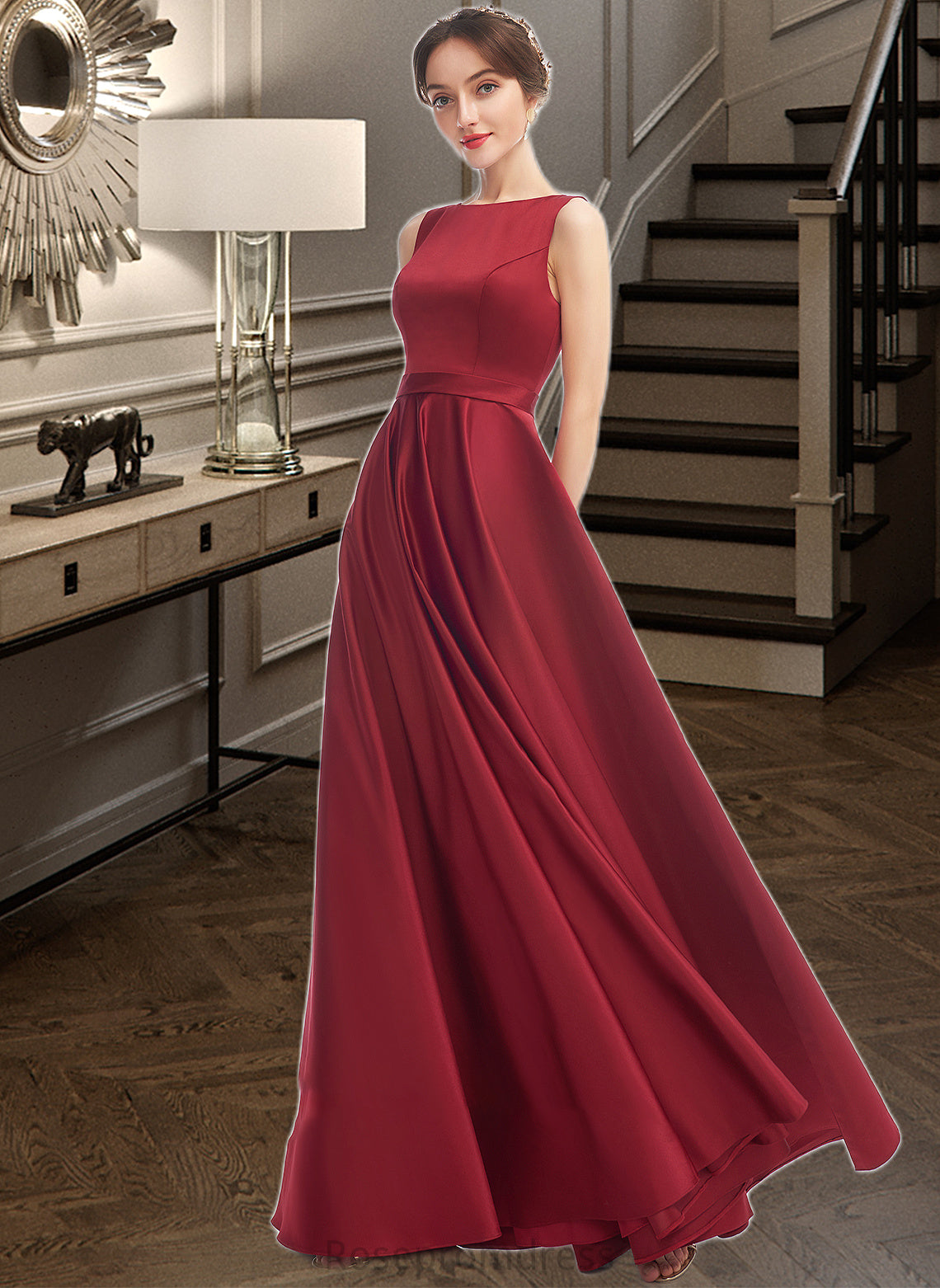 Alayna A-Line Scoop Neck Floor-Length Bridesmaid Dress SRSP0013198