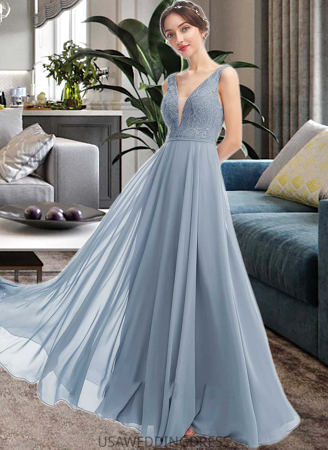 Alice A-Line V-neck Floor-Length Bridesmaid Dress DSP0013199