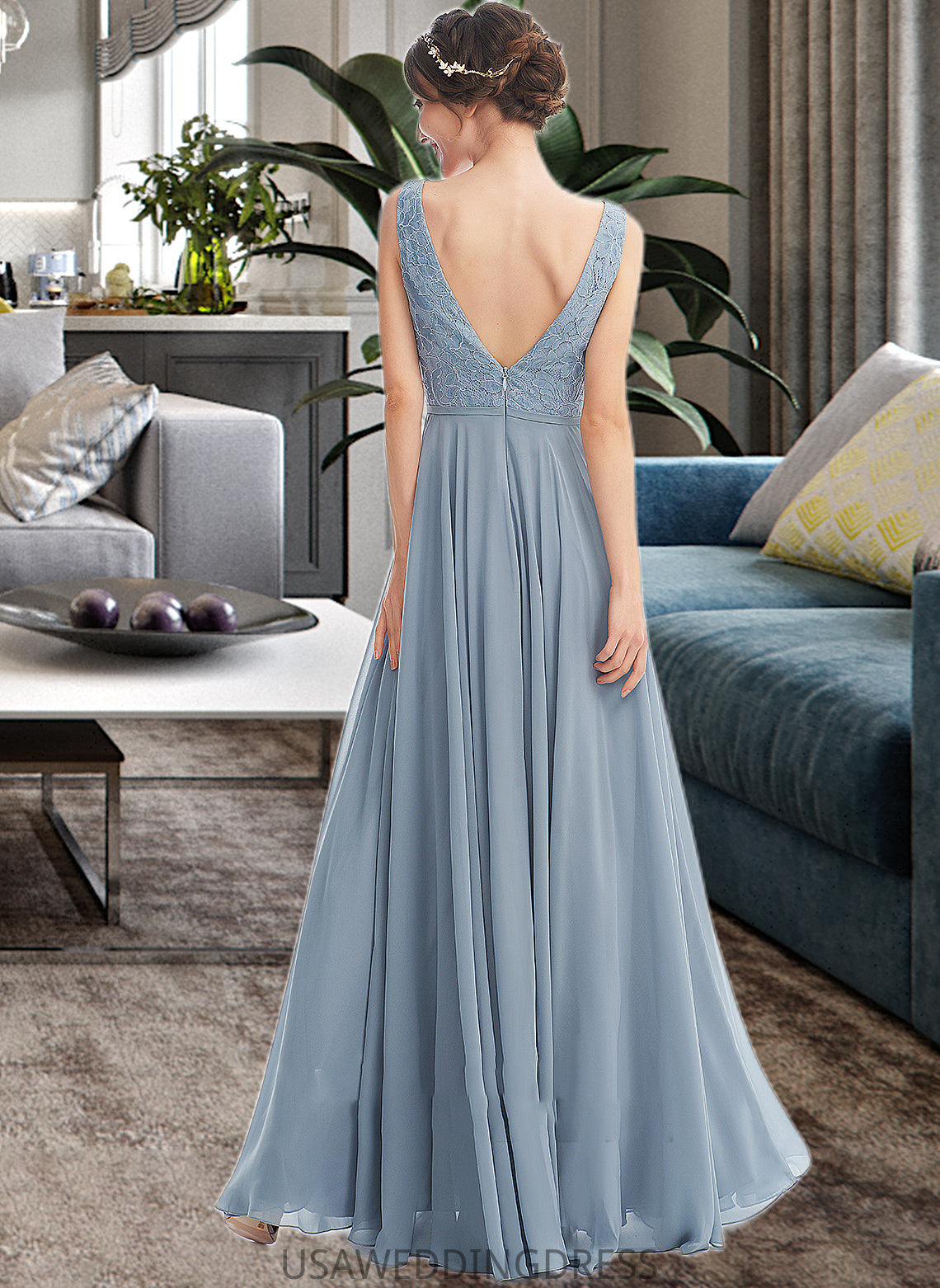 Alice A-Line V-neck Floor-Length Bridesmaid Dress DSP0013199