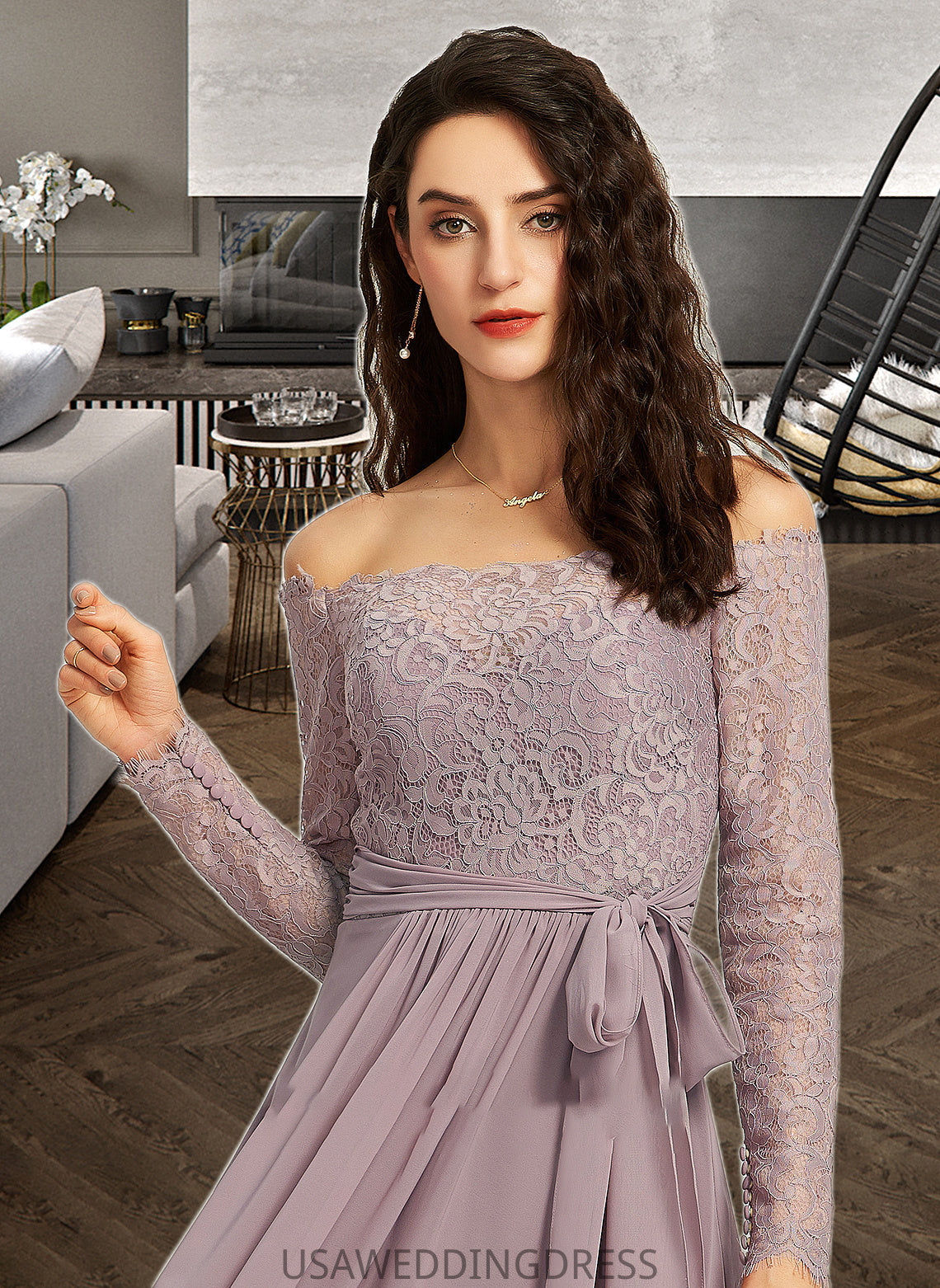 Jasmin A-Line Off-the-Shoulder Floor-Length Bridesmaid Dress DSP0013200