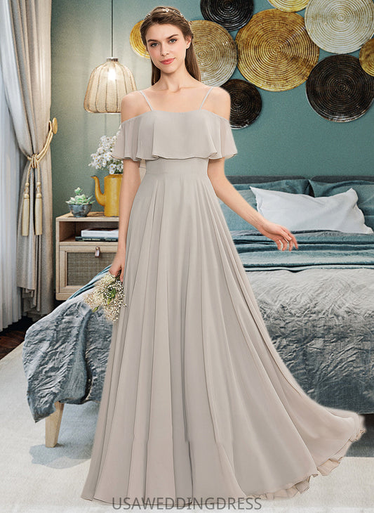 Elva A-Line Off-the-Shoulder Floor-Length Chiffon Bridesmaid Dress DSP0013202