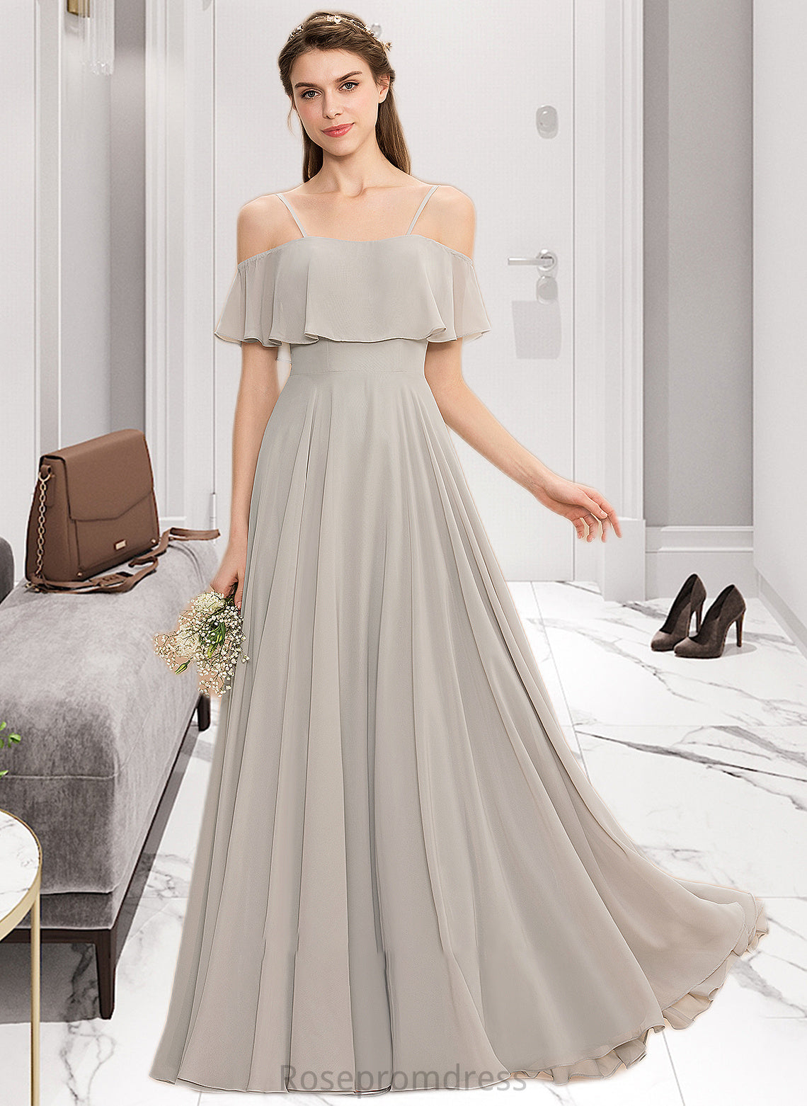 Brynn A-Line Off-the-Shoulder Floor-Length Chiffon Bridesmaid Dress SRSP0013202