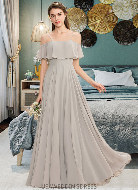 Elva A-Line Off-the-Shoulder Floor-Length Chiffon Bridesmaid Dress DSP0013202