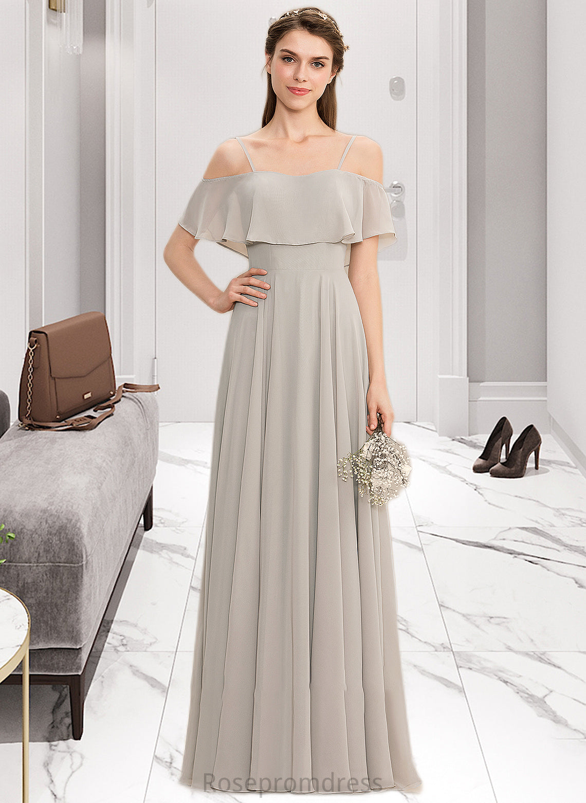 Brynn A-Line Off-the-Shoulder Floor-Length Chiffon Bridesmaid Dress SRSP0013202