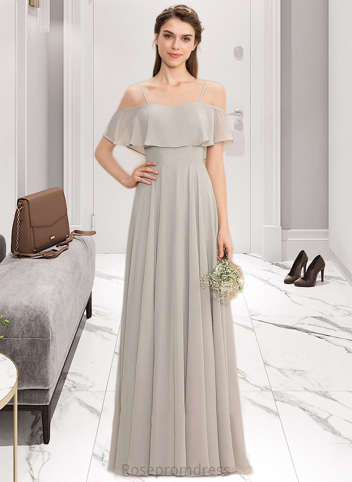 Brynn A-Line Off-the-Shoulder Floor-Length Chiffon Bridesmaid Dress SRSP0013202