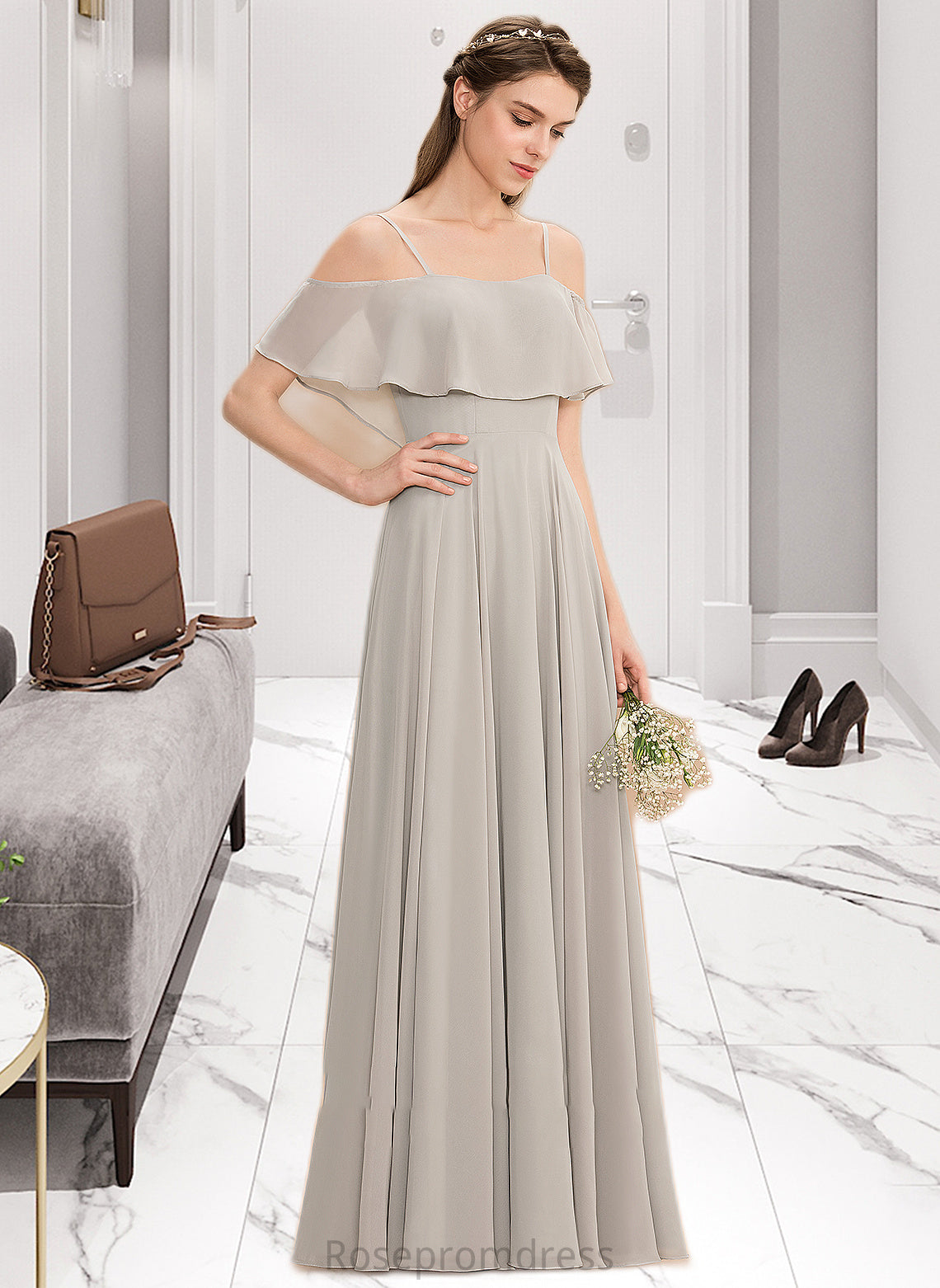 Brynn A-Line Off-the-Shoulder Floor-Length Chiffon Bridesmaid Dress SRSP0013202