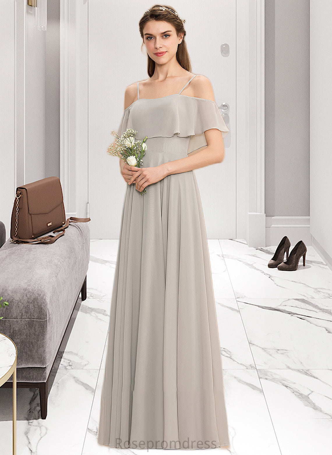 Brynn A-Line Off-the-Shoulder Floor-Length Chiffon Bridesmaid Dress SRSP0013202