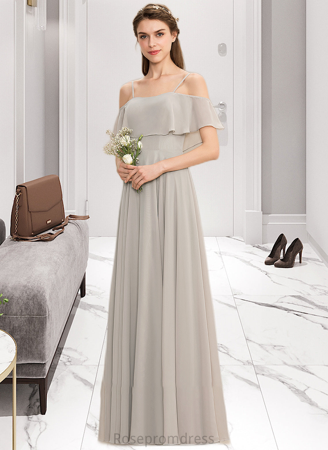 Brynn A-Line Off-the-Shoulder Floor-Length Chiffon Bridesmaid Dress SRSP0013202