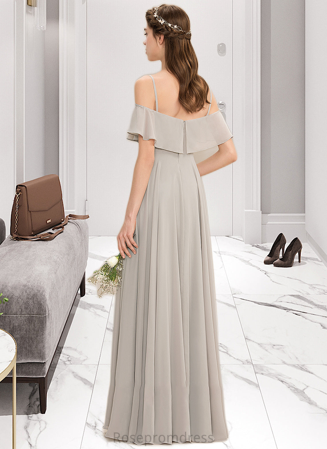 Brynn A-Line Off-the-Shoulder Floor-Length Chiffon Bridesmaid Dress SRSP0013202
