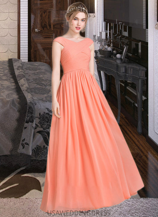 Emilia Ball-Gown/Princess V-neck Floor-Length Chiffon Bridesmaid Dress With Ruffle DSP0013204