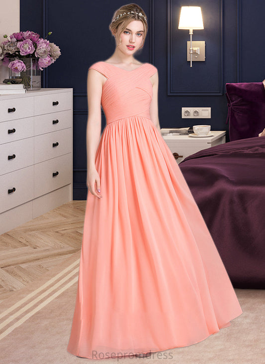 Charlie Ball-Gown/Princess V-neck Floor-Length Chiffon Bridesmaid Dress With Ruffle SRSP0013204
