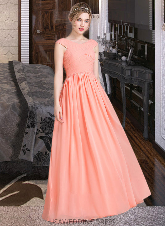 Emilia Ball-Gown/Princess V-neck Floor-Length Chiffon Bridesmaid Dress With Ruffle DSP0013204