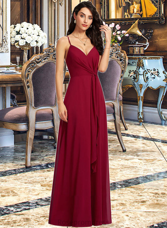 Cheyanne A-Line V-neck Floor-Length Bridesmaid Dress With Ruffle SRSP0013206