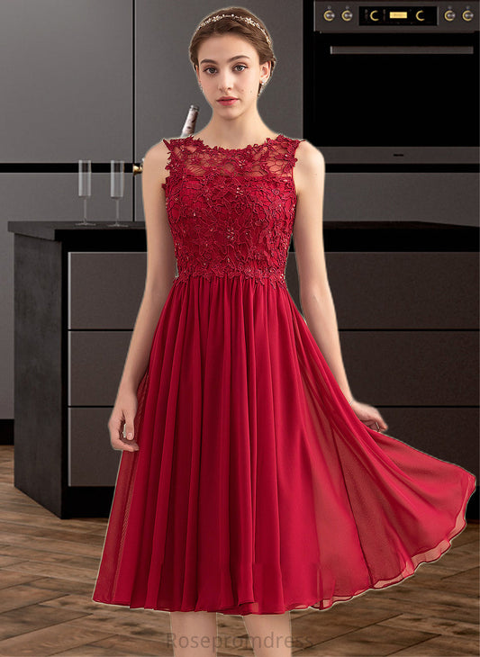 Belinda A-Line Scoop Neck Knee-Length Chiffon Lace Bridesmaid Dress With Beading Sequins SRSP0013208