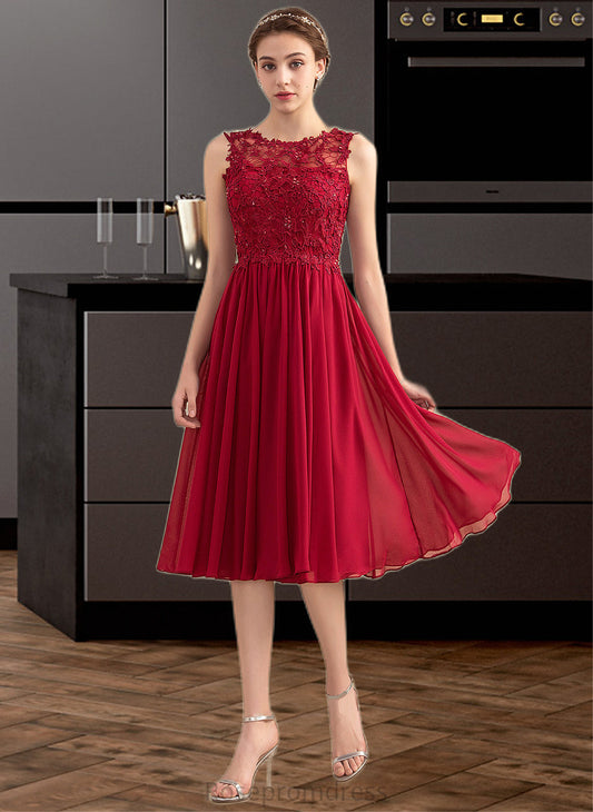 Belinda A-Line Scoop Neck Knee-Length Chiffon Lace Bridesmaid Dress With Beading Sequins SRSP0013208