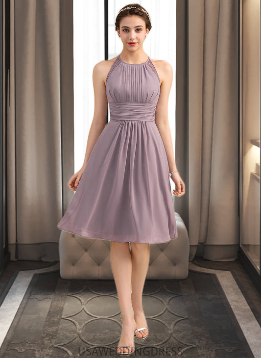 Gretchen A-Line Scoop Neck Knee-Length Chiffon Lace Bridesmaid Dress With Ruffle DSP0013209