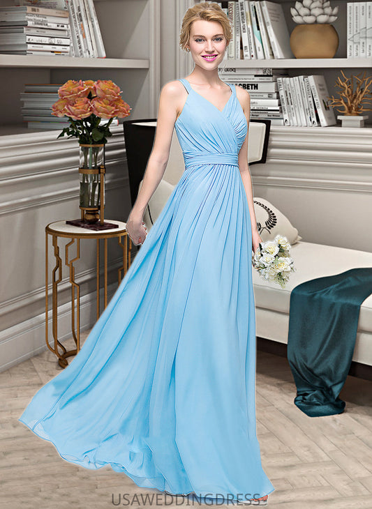 Greta A-Line V-neck Floor-Length Chiffon Bridesmaid Dress With Ruffle Bow(s) DSP0013211
