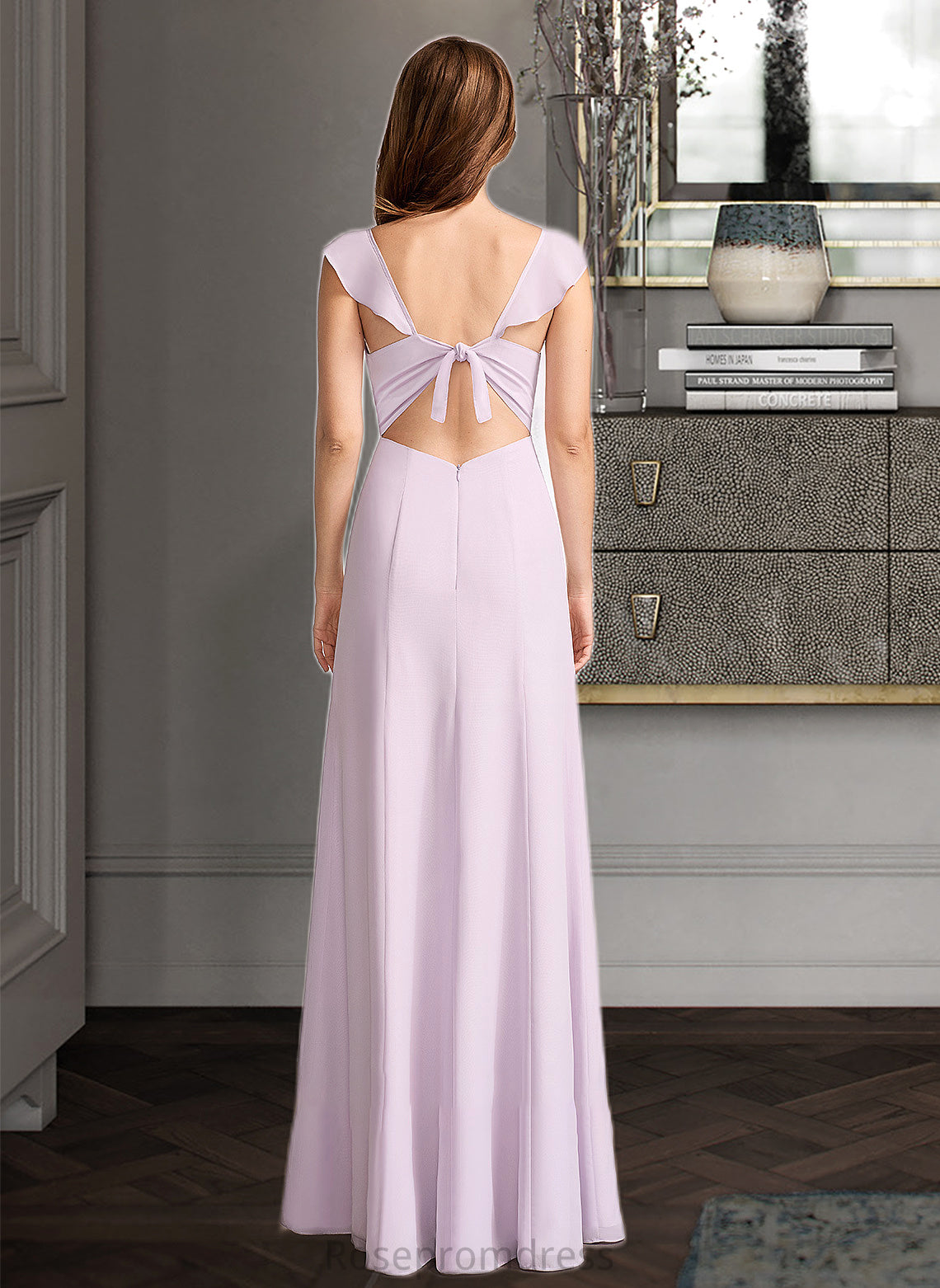 Leah A-Line Square Neckline Floor-Length Bridesmaid Dress With Ruffle SRSP0013220