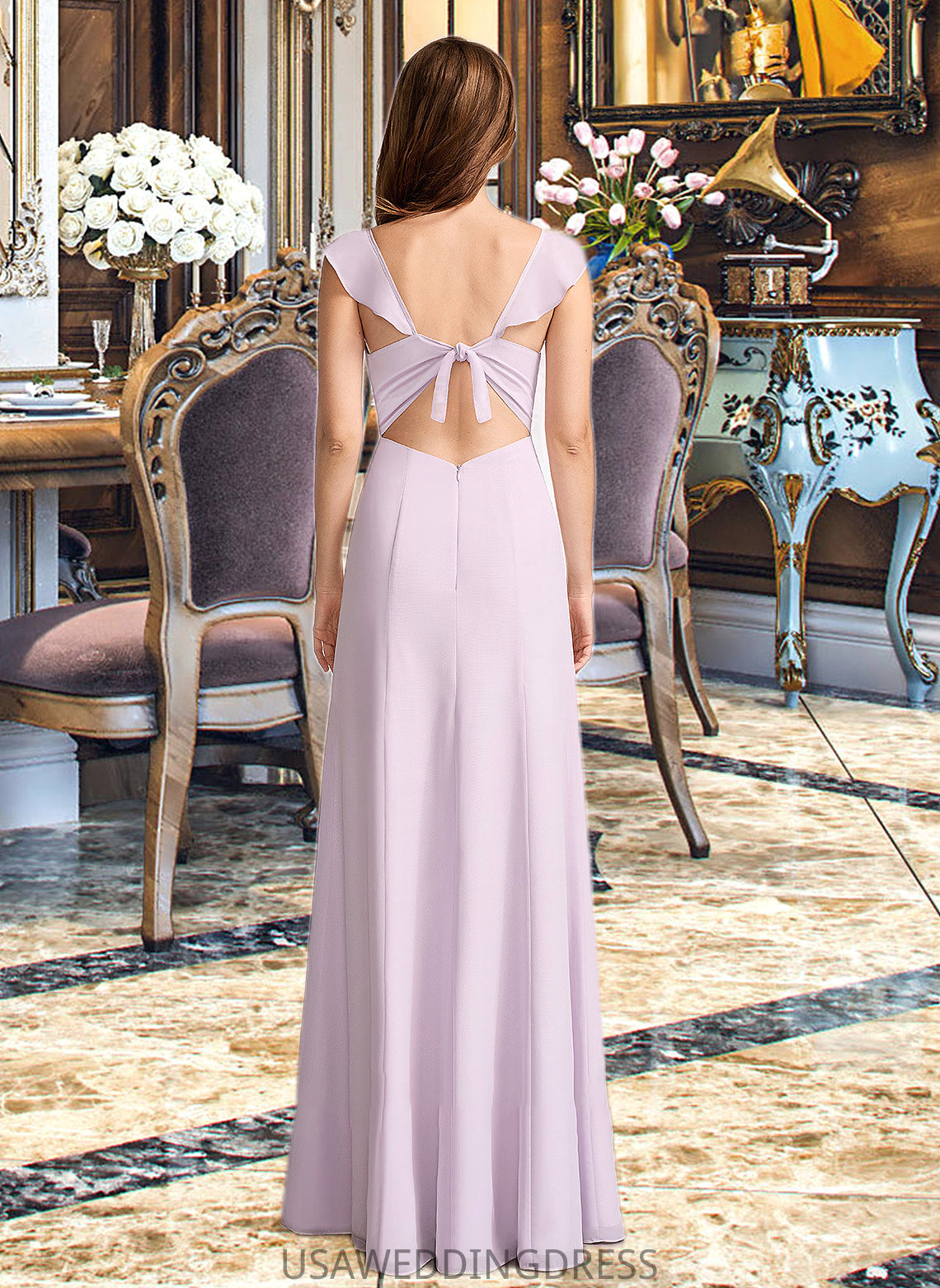 Jamya A-Line Square Neckline Floor-Length Bridesmaid Dress With Ruffle DSP0013220