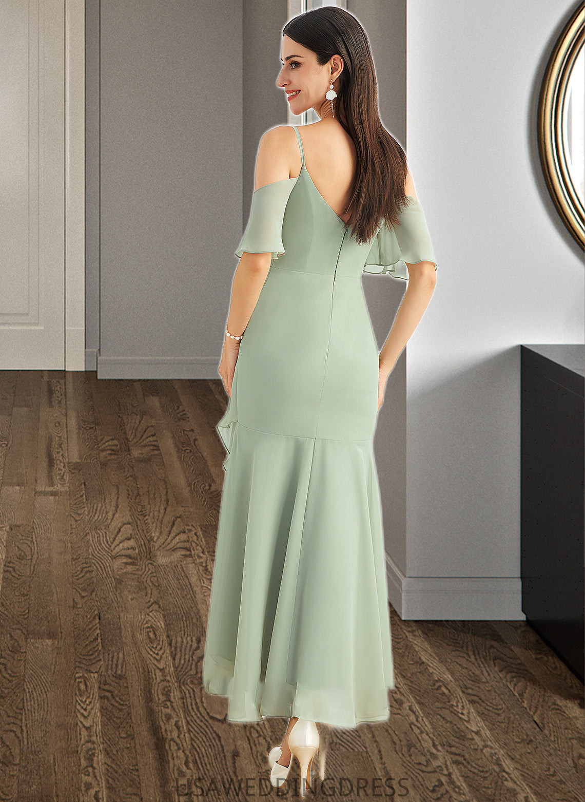 Raegan Trumpet/Mermaid V-neck Asymmetrical Bridesmaid Dress With Ruffle DSP0013222