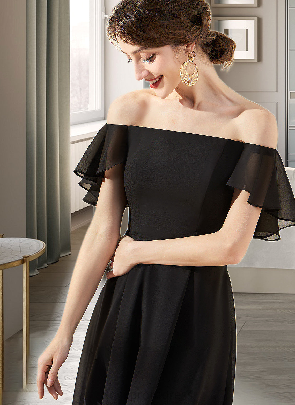 Ariana A-Line Off-the-Shoulder Asymmetrical Chiffon Bridesmaid Dress With Cascading Ruffles SRSP0013224