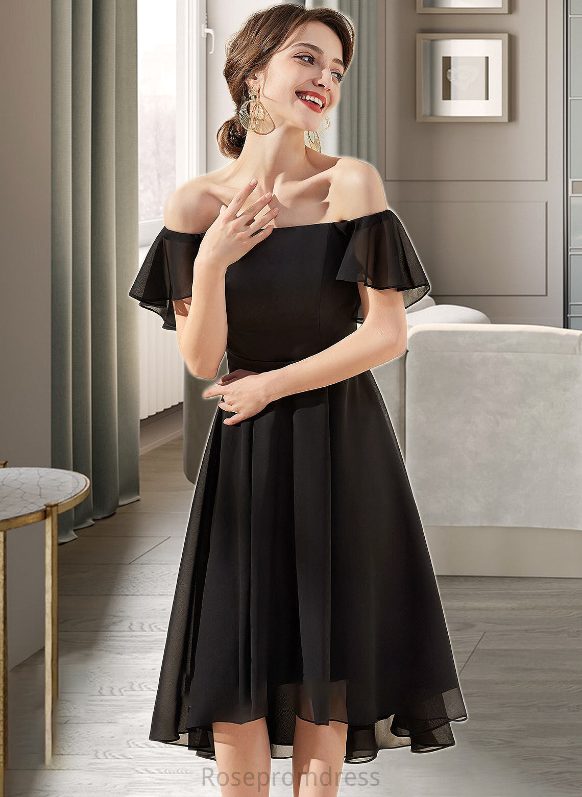 Ariana A-Line Off-the-Shoulder Asymmetrical Chiffon Bridesmaid Dress With Cascading Ruffles SRSP0013224