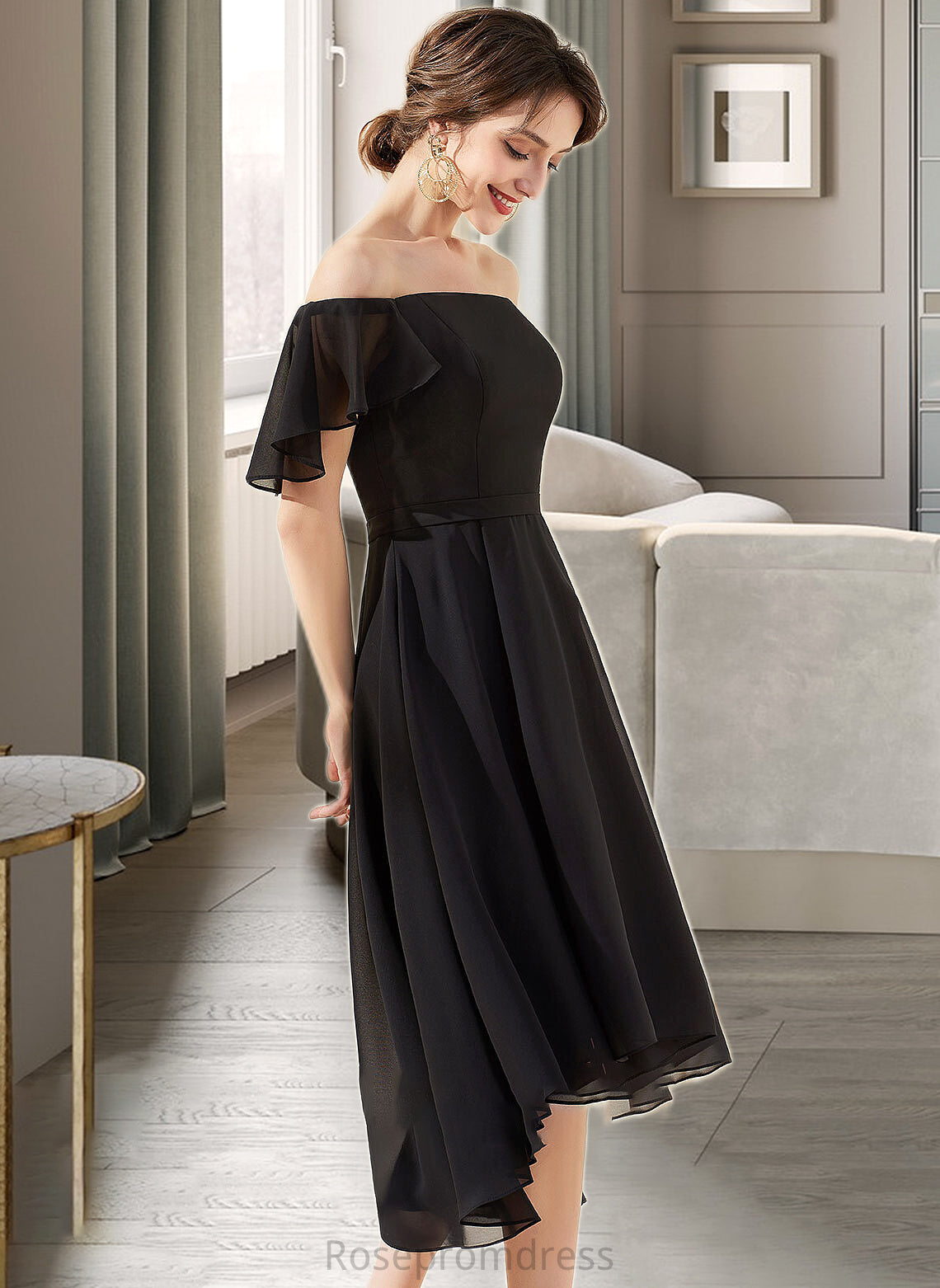 Ariana A-Line Off-the-Shoulder Asymmetrical Chiffon Bridesmaid Dress With Cascading Ruffles SRSP0013224