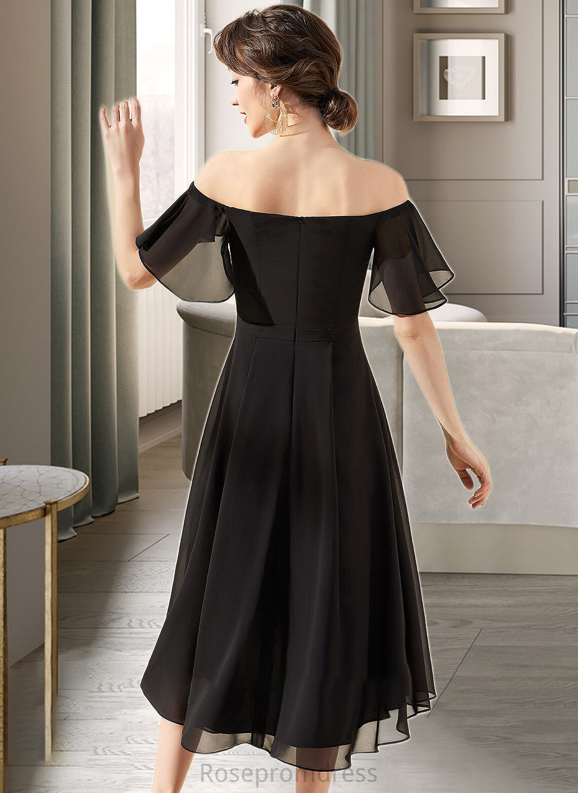 Ariana A-Line Off-the-Shoulder Asymmetrical Chiffon Bridesmaid Dress With Cascading Ruffles SRSP0013224