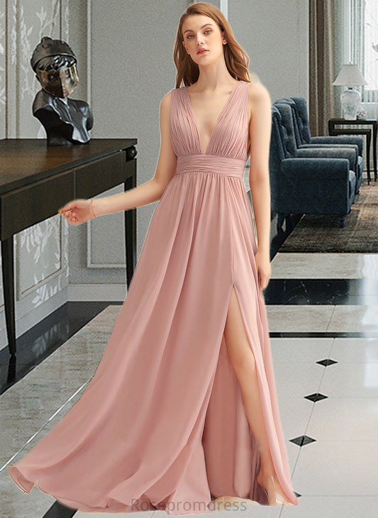 Kira A-LineV-neckFloor-LengthChiffonBridesmaidDressWithSplitFront#251361 SRSP0013235