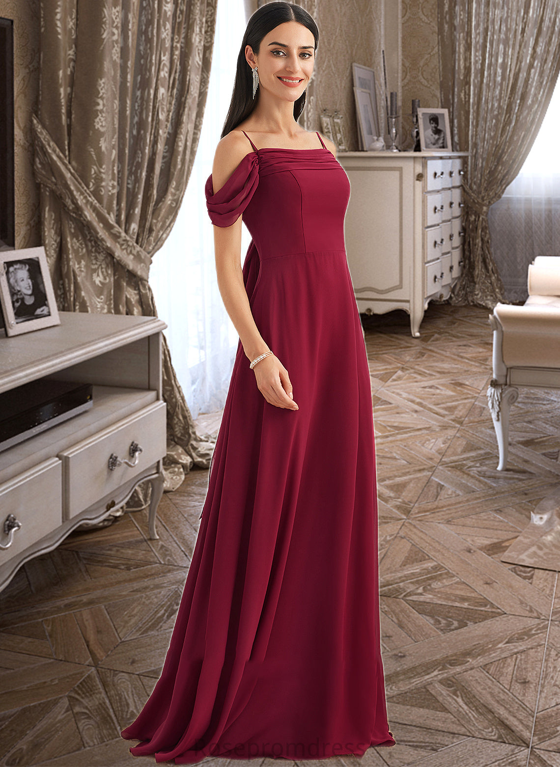 Cecelia A-Line Square Neckline Floor-Length Bridesmaid Dress With Bow(s) SRSP0013242