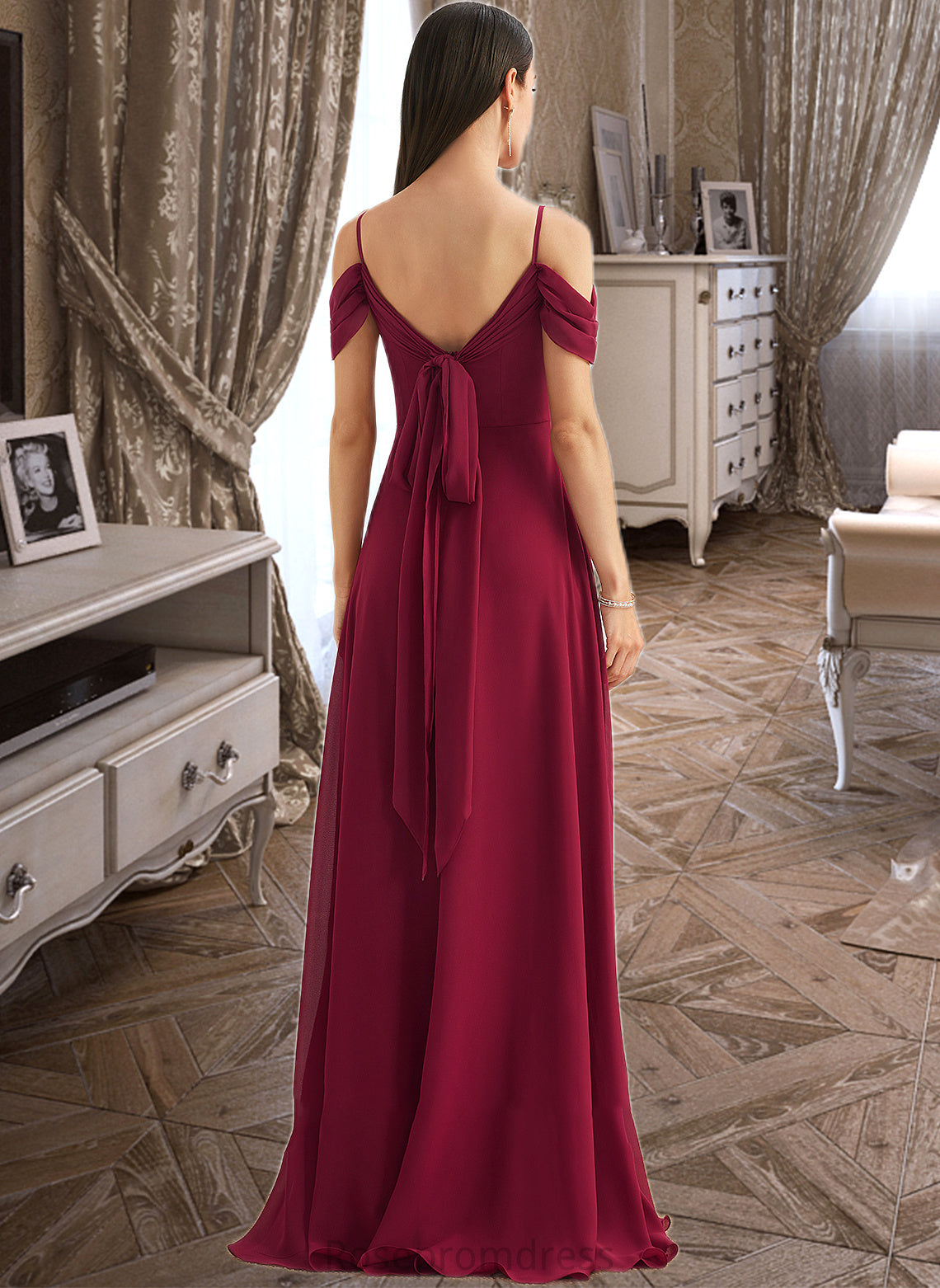 Cecelia A-Line Square Neckline Floor-Length Bridesmaid Dress With Bow(s) SRSP0013242