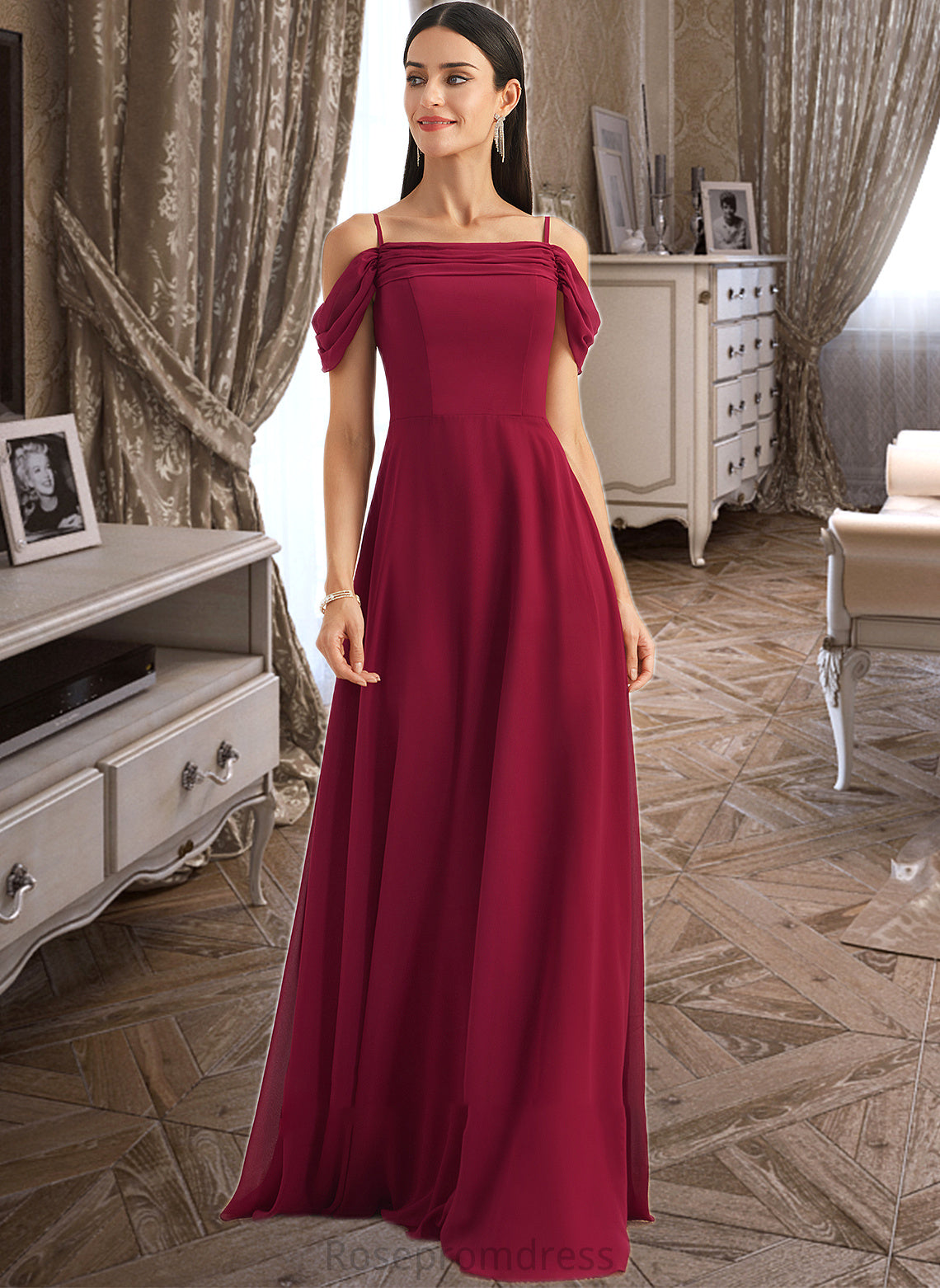 Cecelia A-Line Square Neckline Floor-Length Bridesmaid Dress With Bow(s) SRSP0013242