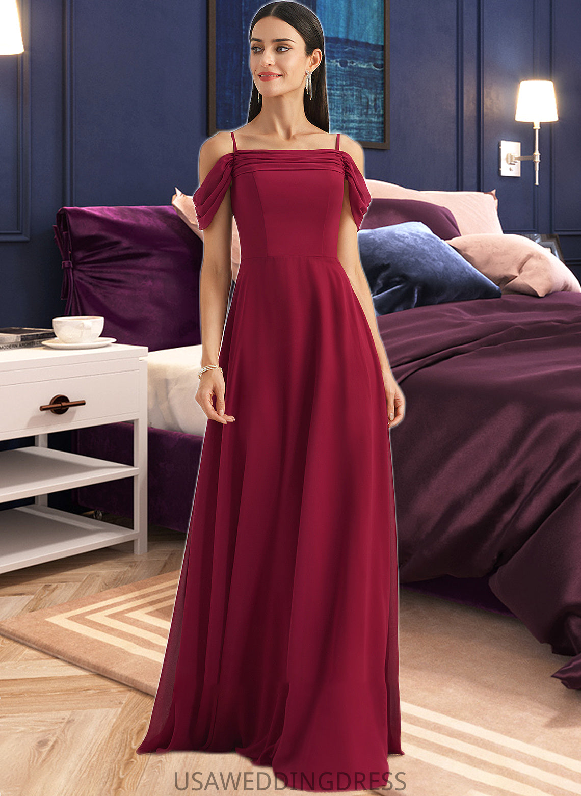 Briley A-Line Square Neckline Floor-Length Bridesmaid Dress With Bow(s) DSP0013242