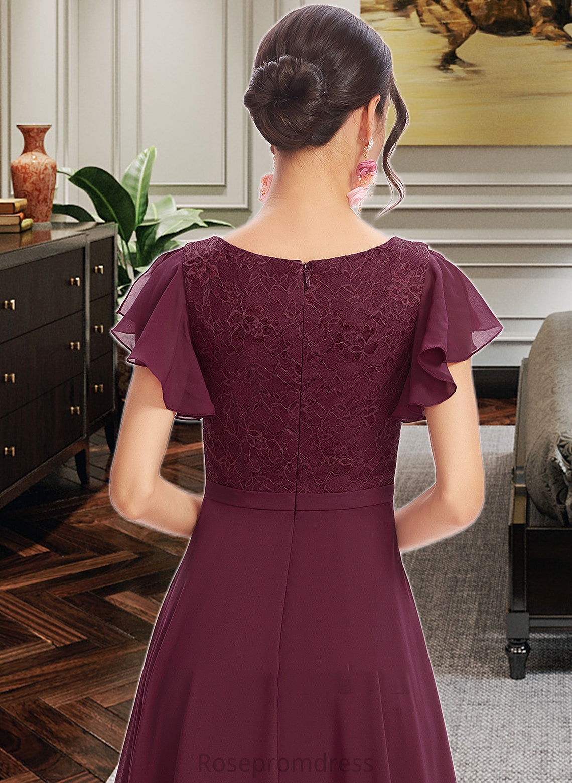 Kennedy A-Line V-neck Asymmetrical Bridesmaid Dress With Lace Cascading Ruffles SRSP0013243