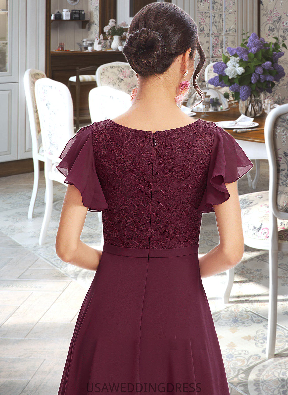 Mya A-Line V-neck Asymmetrical Bridesmaid Dress With Lace Cascading Ruffles DSP0013243