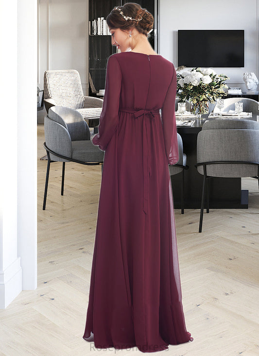 Susie A-Line V-neck Floor-Length Bridesmaid Dress With Split Front SRSP0013244