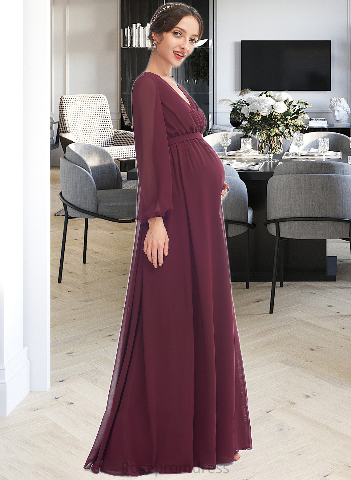 Susie A-Line V-neck Floor-Length Bridesmaid Dress With Split Front SRSP0013244