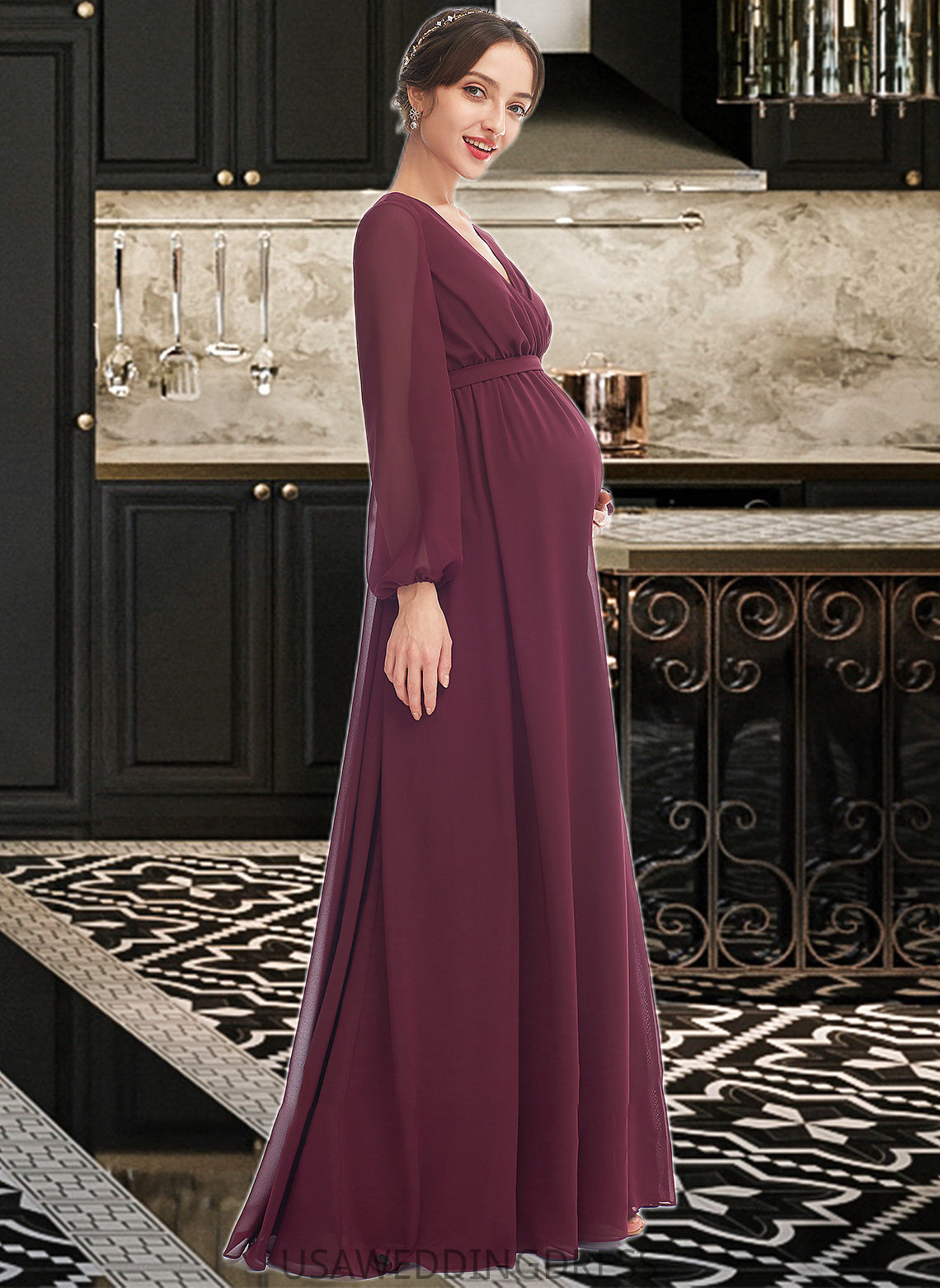 Gretchen A-Line V-neck Floor-Length Bridesmaid Dress With Split Front DSP0013244