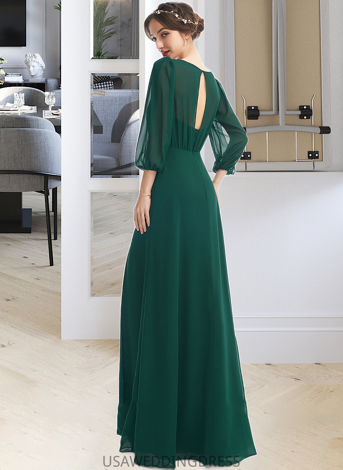 Uerica A-Line Scoop Neck Floor-Length Bridesmaid Dress With Split Front DSP0013245