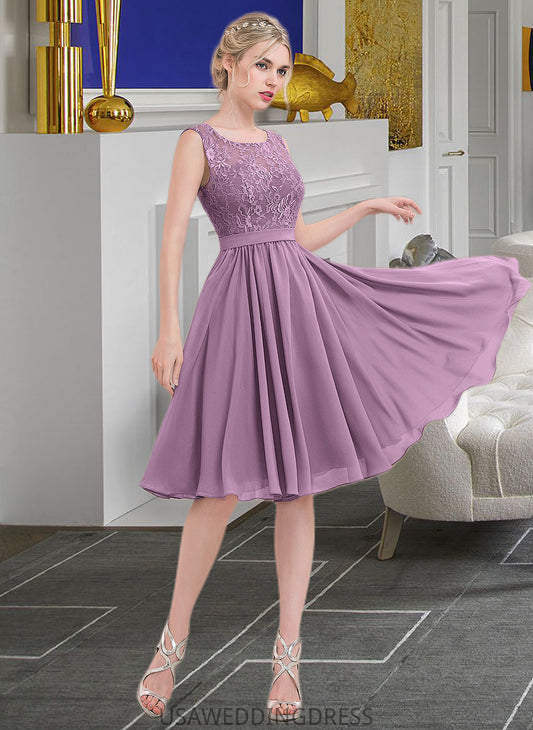 Erin A-Line Square Neckline Knee-Length Chiffon Lace Bridesmaid Dress DSP0013252