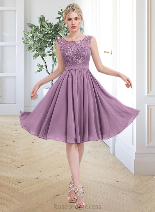 Aniyah A-Line Square Neckline Knee-Length Chiffon Lace Bridesmaid Dress SRSP0013252