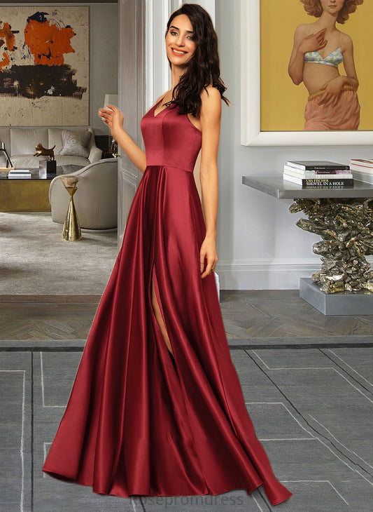 Maisie A-LineV-neckFloor-LengthSatinBridesmaidDressWithPockets#251382 SRSP0013256