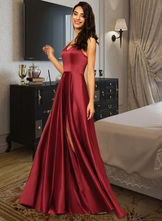 Shiloh A-LineV-neckFloor-LengthSatinBridesmaidDressWithPockets#251382 DSP0013256