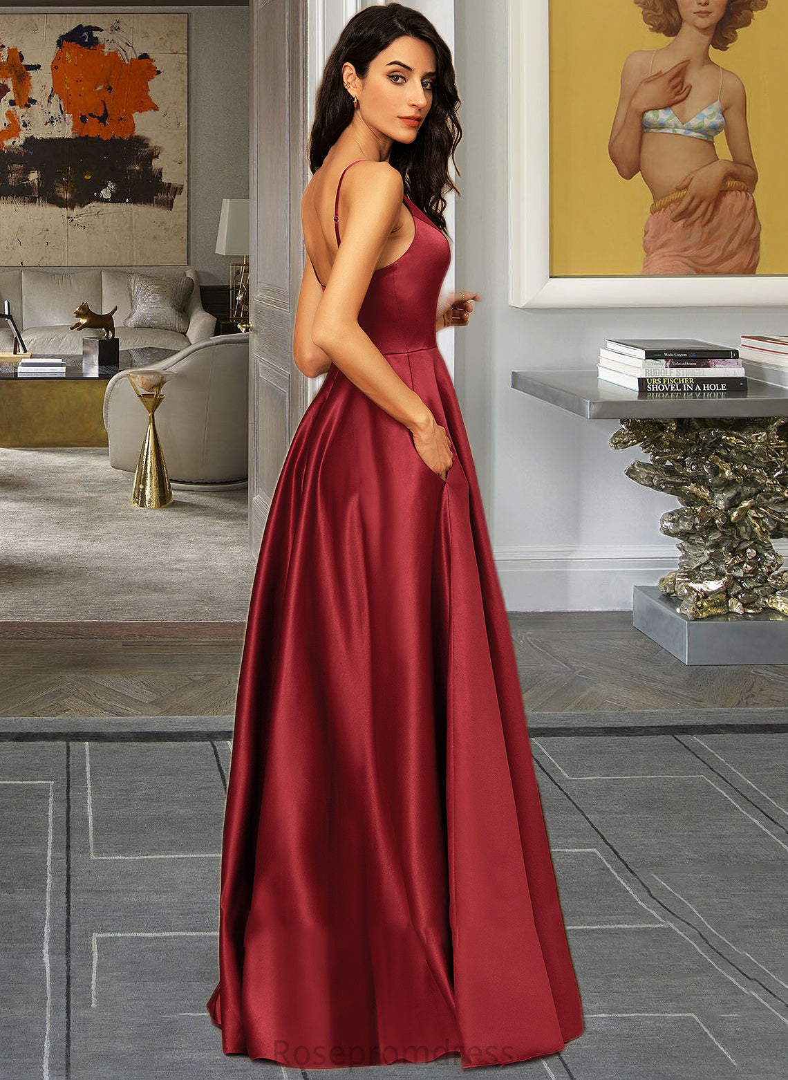 Maisie A-LineV-neckFloor-LengthSatinBridesmaidDressWithPockets#251382 SRSP0013256