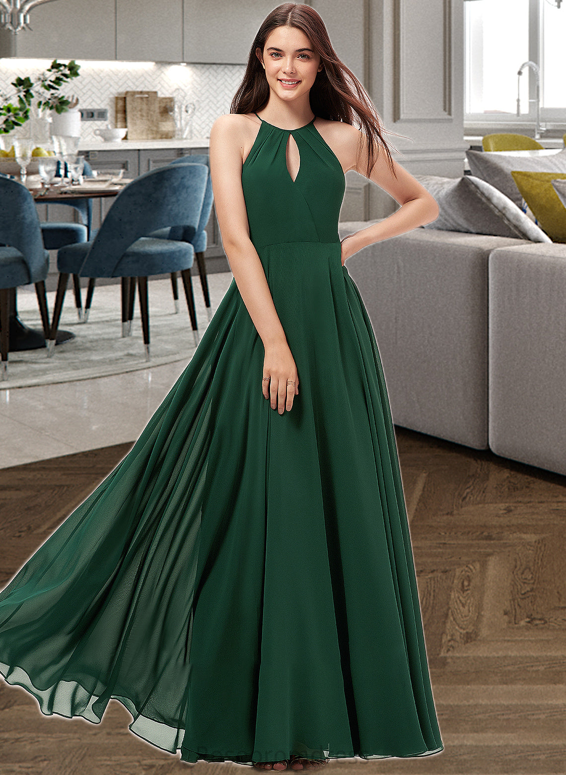 Charlee A-Line Scoop Neck Floor-Length Chiffon Bridesmaid Dress SRSP0013257