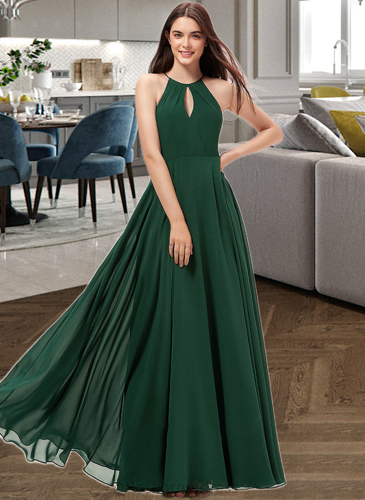 Charlee A-Line Scoop Neck Floor-Length Chiffon Bridesmaid Dress SRSP0013257
