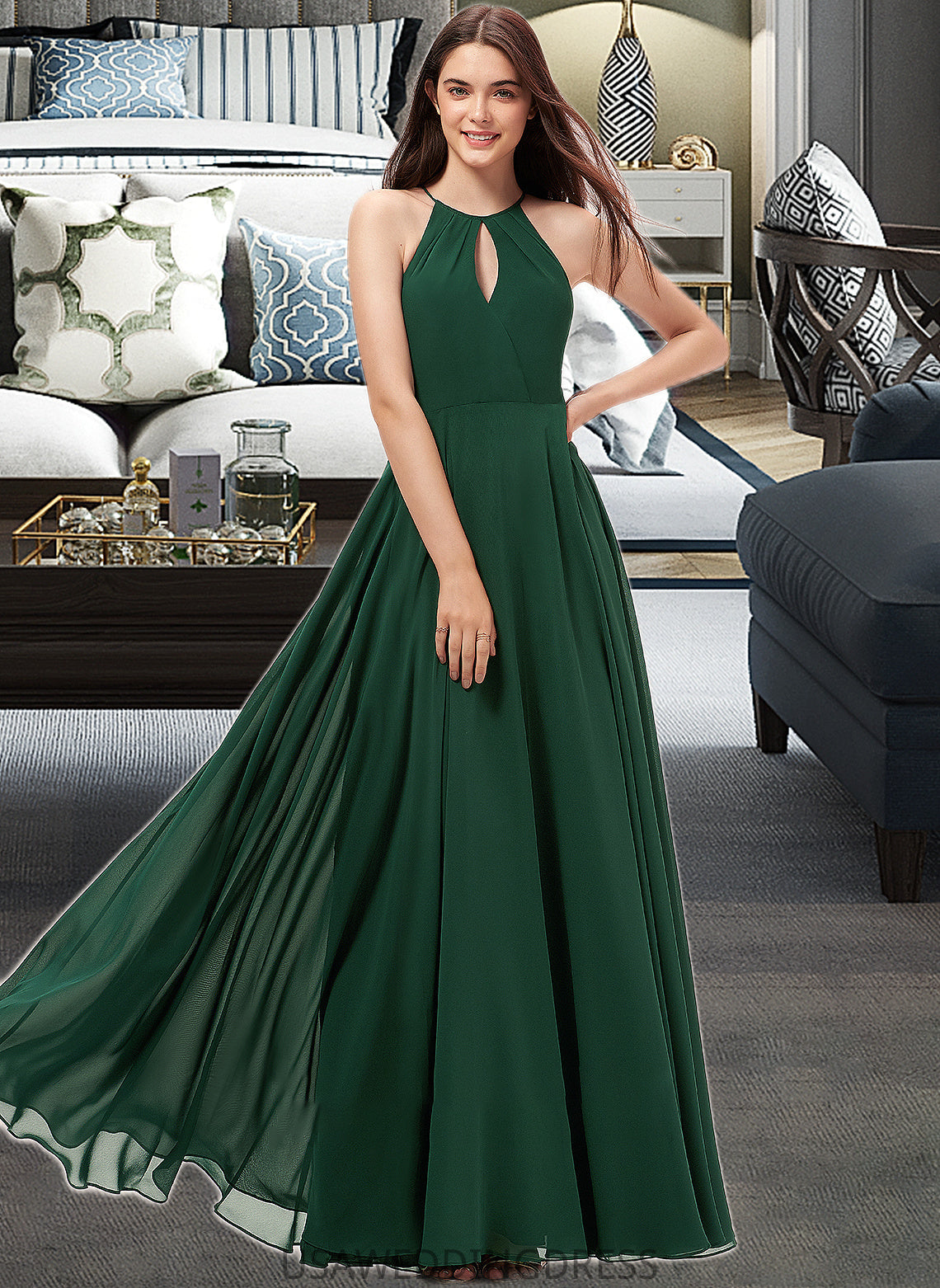 Diana A-Line Scoop Neck Floor-Length Chiffon Bridesmaid Dress DSP0013257