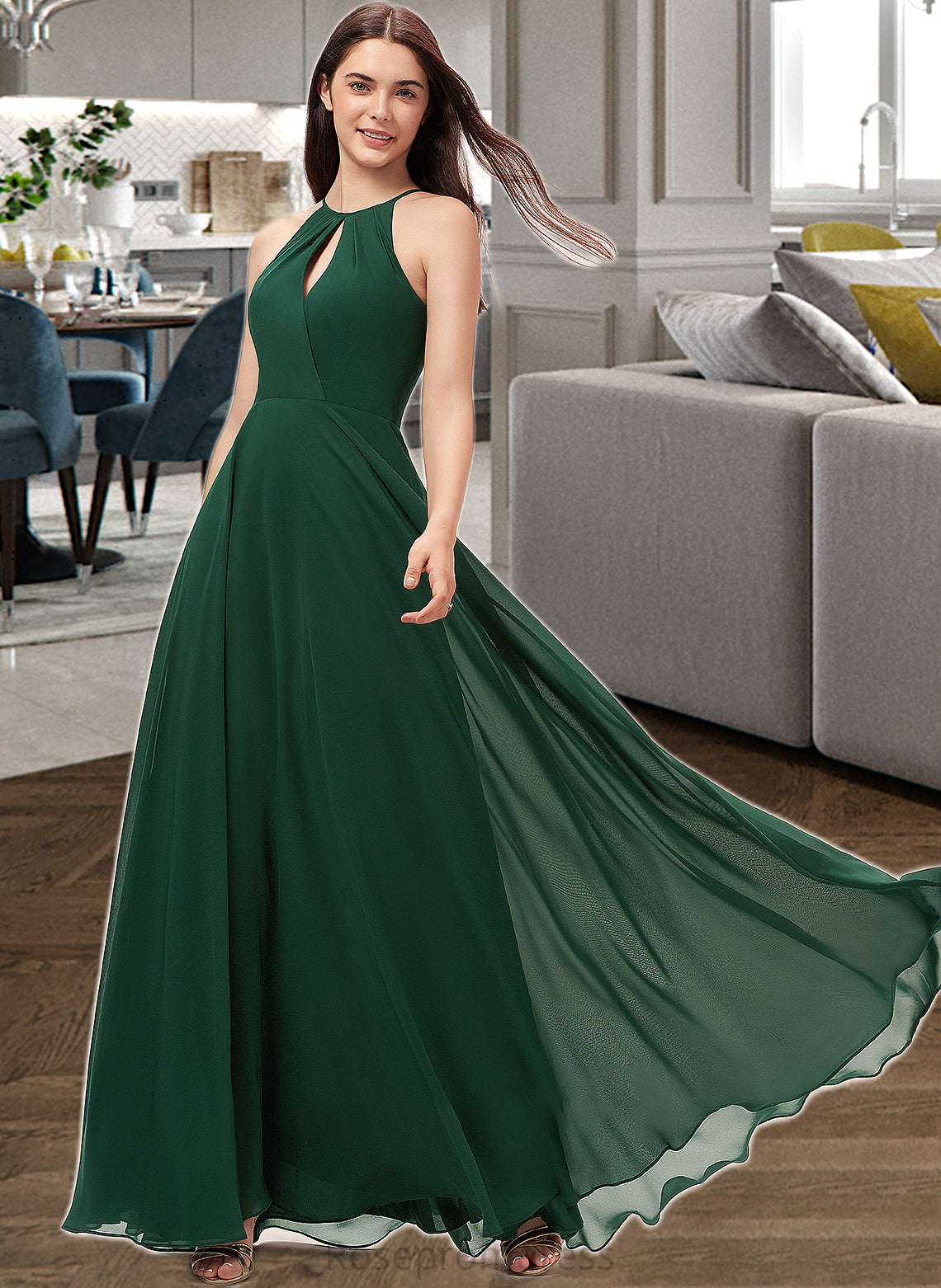 Charlee A-Line Scoop Neck Floor-Length Chiffon Bridesmaid Dress SRSP0013257