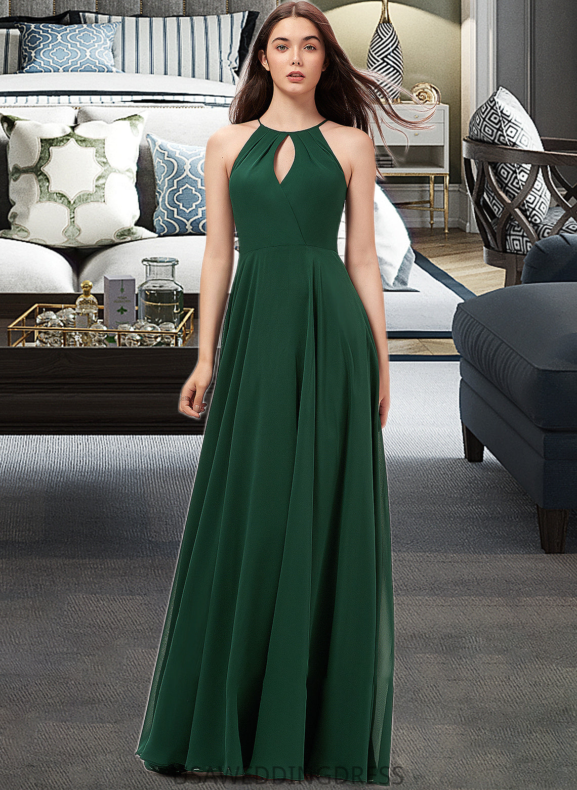 Diana A-Line Scoop Neck Floor-Length Chiffon Bridesmaid Dress DSP0013257