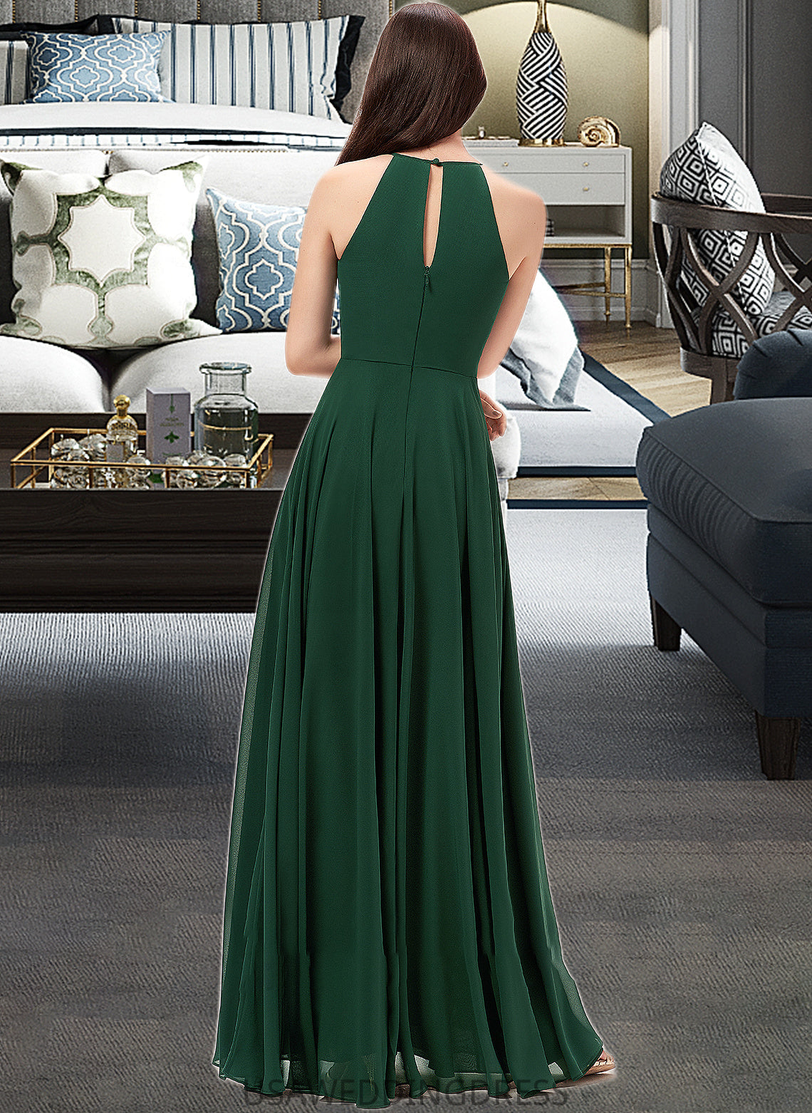 Diana A-Line Scoop Neck Floor-Length Chiffon Bridesmaid Dress DSP0013257